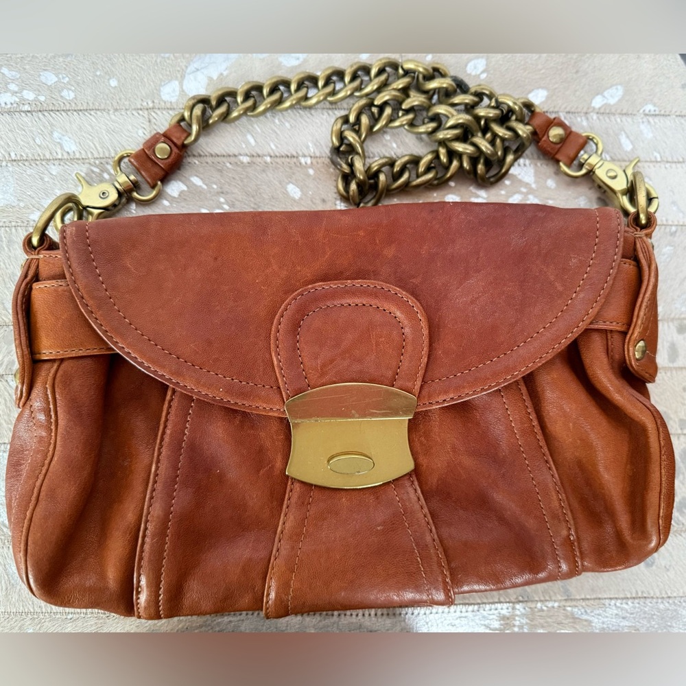 Vintage Kooba Brown Leather Chain Strap Shoulder Bag / Clutch